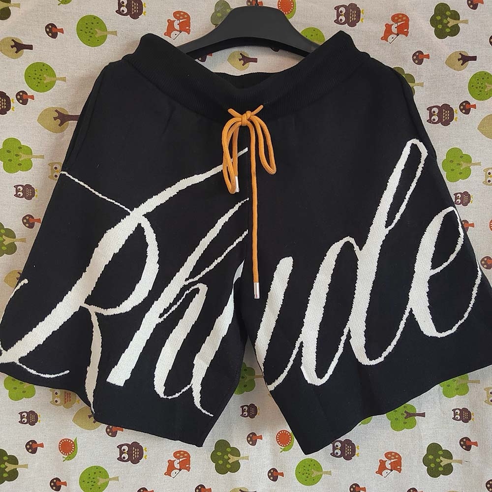 Rhude Logo Script Knit Shorts Black